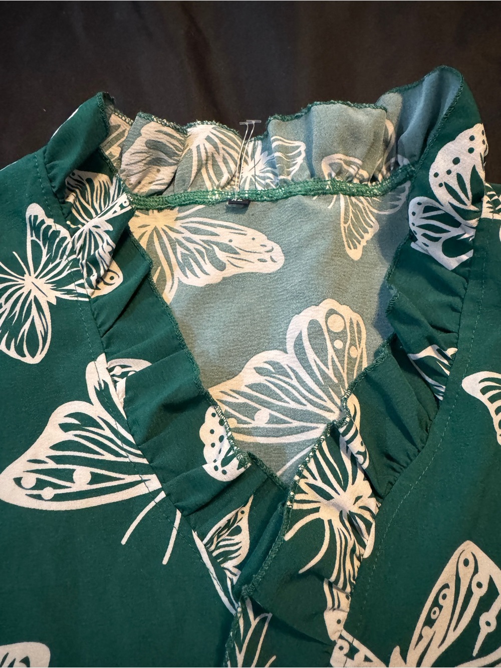 Green Butterfly Print Ruffle Blouse - Picture 4 of 5
